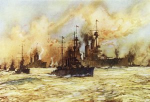 Le croiseur de bataille Indomitable remorquant le croiseur de bataille blessé Lion après la bataille de Dogger Bank, 24 janvier 1915